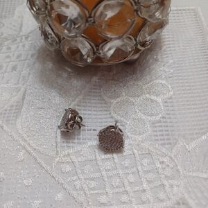 Solid 925 Sterling Silver And Ckear Stone Stud Style Earrings